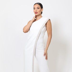 One Shoulder Greek Border Pattern Jumpsuit